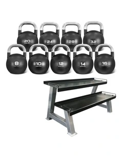 CORTEX 8kg to 32kg Commercial Steel Kettlebell V2 Package with Kettlebell Stand