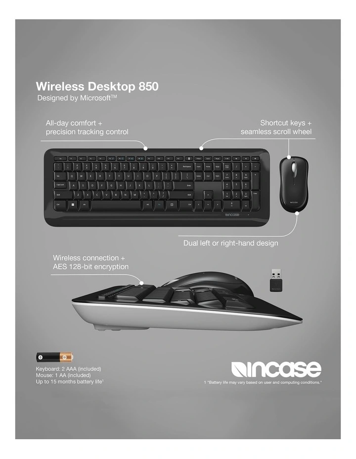 Incase Designed by Microsoft Desktop 850 Wireless Keyboard And Mouse - Black image 7