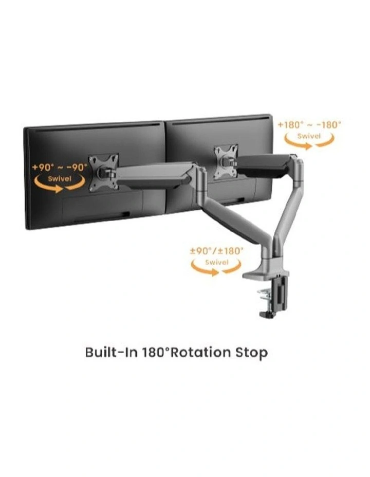 Brateck Dual Screen Gas Spring Monitor Arm For 17-35 - Matte Black image 3