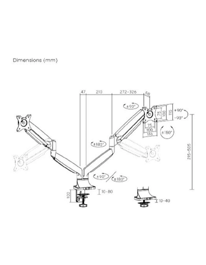Brateck Dual Screen Gas Spring Monitor Arm For 17-35 - Matte Black image 4