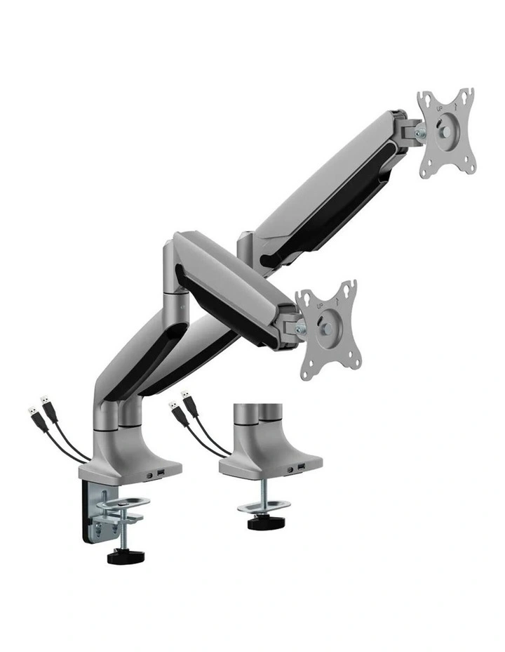 Brateck Dual Monitor Arm 17-35 Heavy Duty Gas Spring w/ USB - Silver image 1