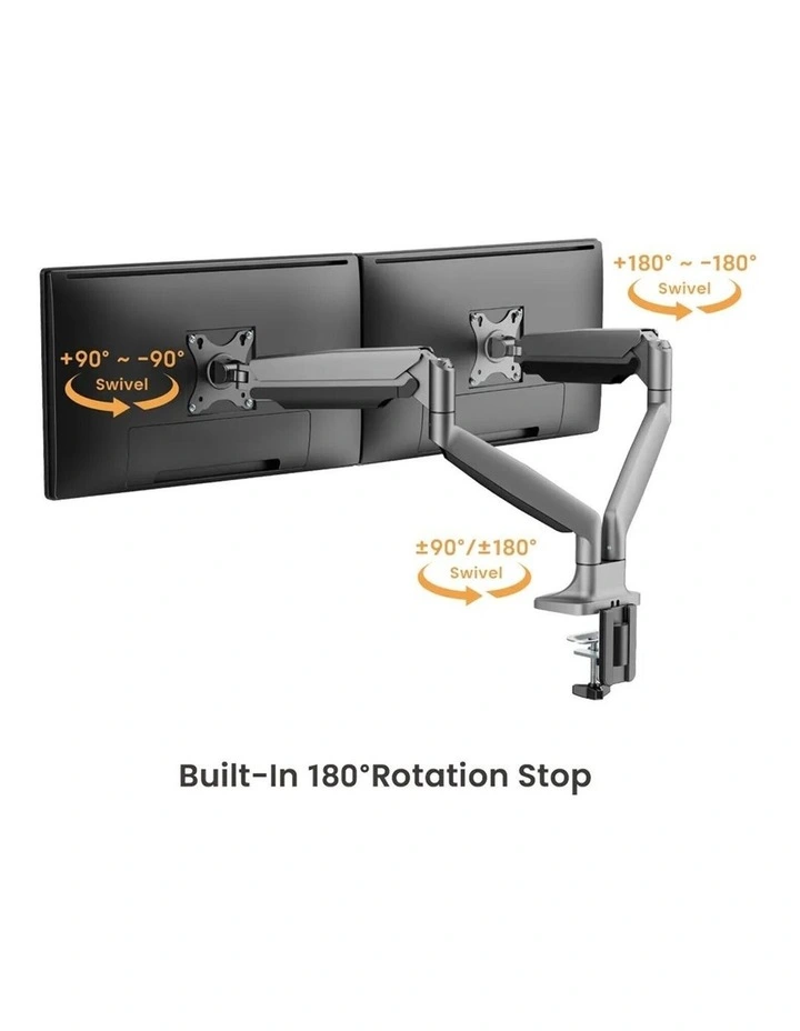 Brateck Dual Monitor Arm 17-35 Heavy Duty Gas Spring w/ USB - Silver image 3