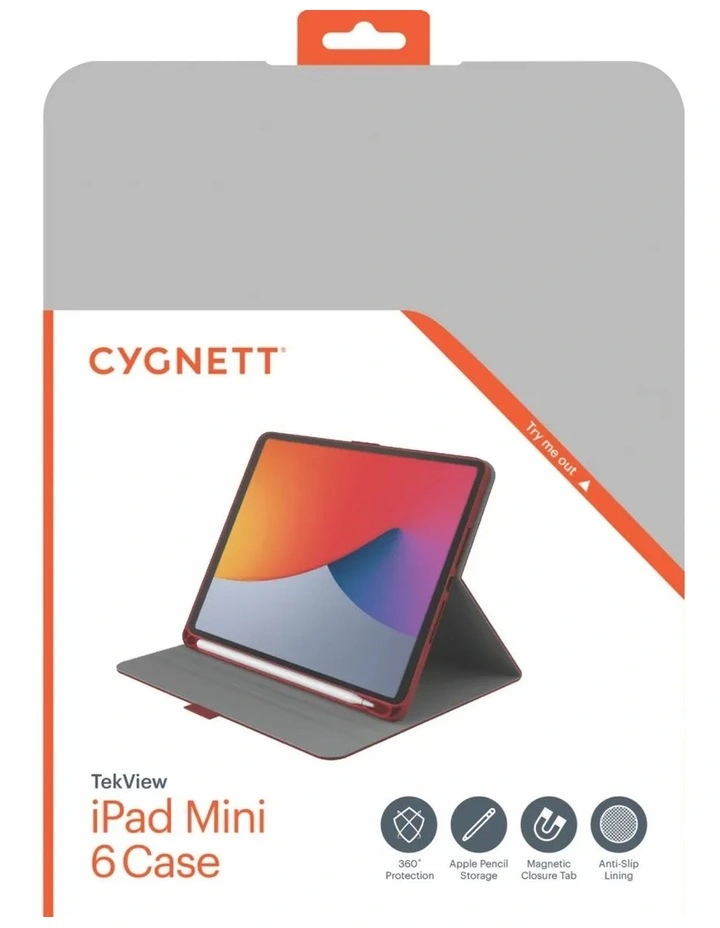 Cygnett TekView Case iPad Mini 6 Folio Stand 360 Protection Pencil Holder in Red image 2