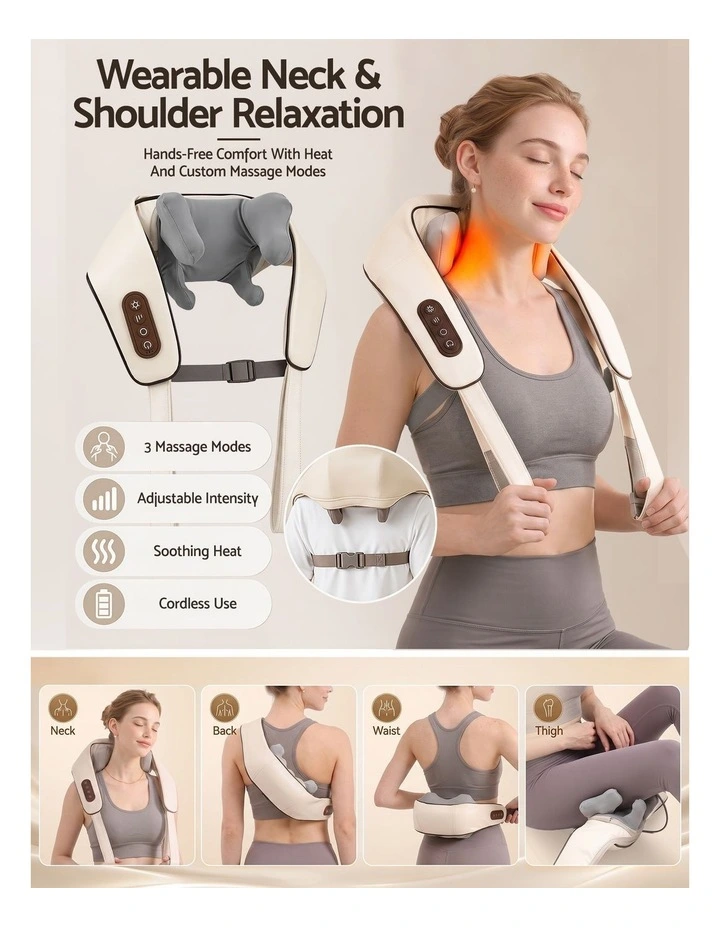 Livemor Neck Massager with Heat Pillow Shiatsu Shoulder Back Massager Pain Relief Tissue Kneading image 4