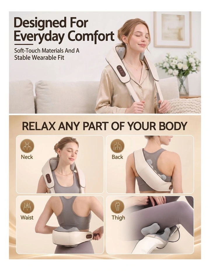 Livemor Neck Massager with Heat Pillow Shiatsu Shoulder Back Massager Pain Relief Tissue Kneading image 6