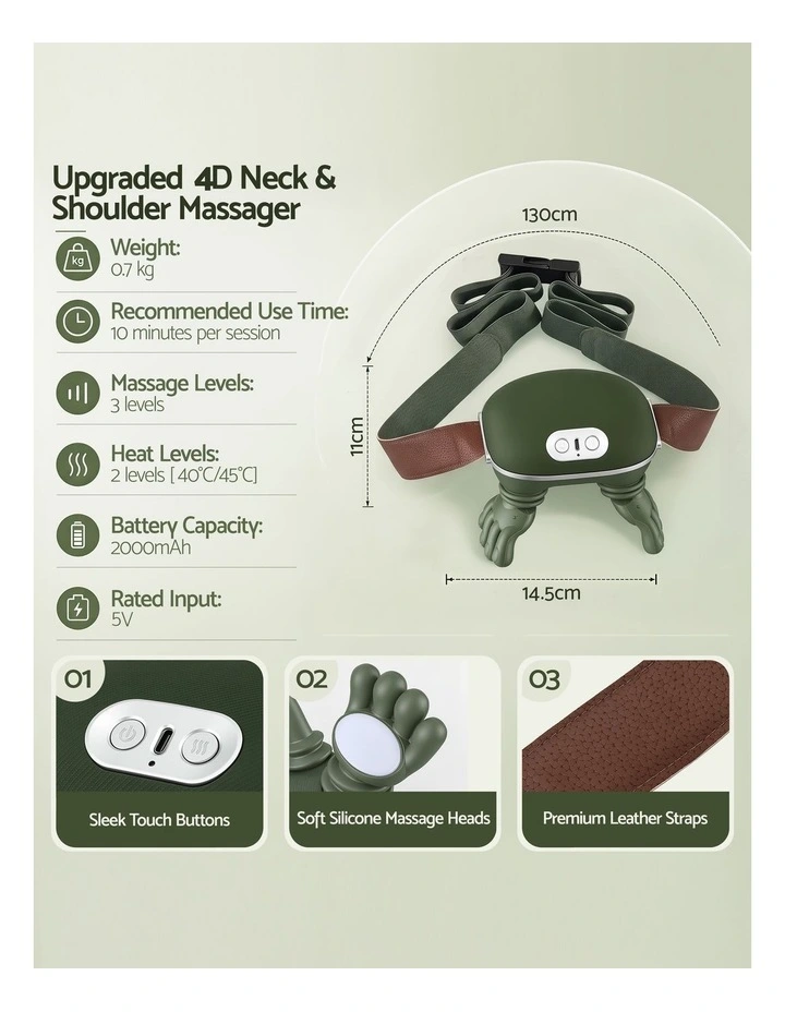 Livemor Electric Neck Massager with Heat 4D Shiatsu Kneading Wireless image 2
