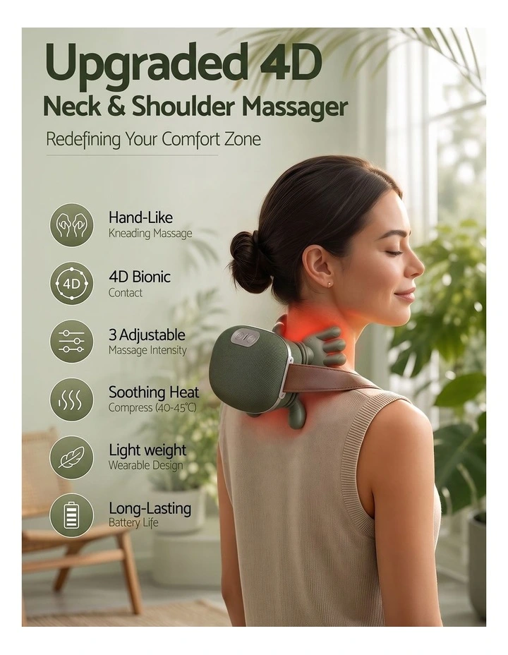 Livemor Electric Neck Massager with Heat 4D Shiatsu Kneading Wireless image 4