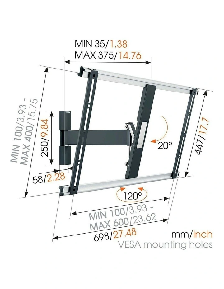 Vogel's THIN525 Full Motion Wall Bracket Vesa Mount For 40-65 LED OLED TV Black image 7