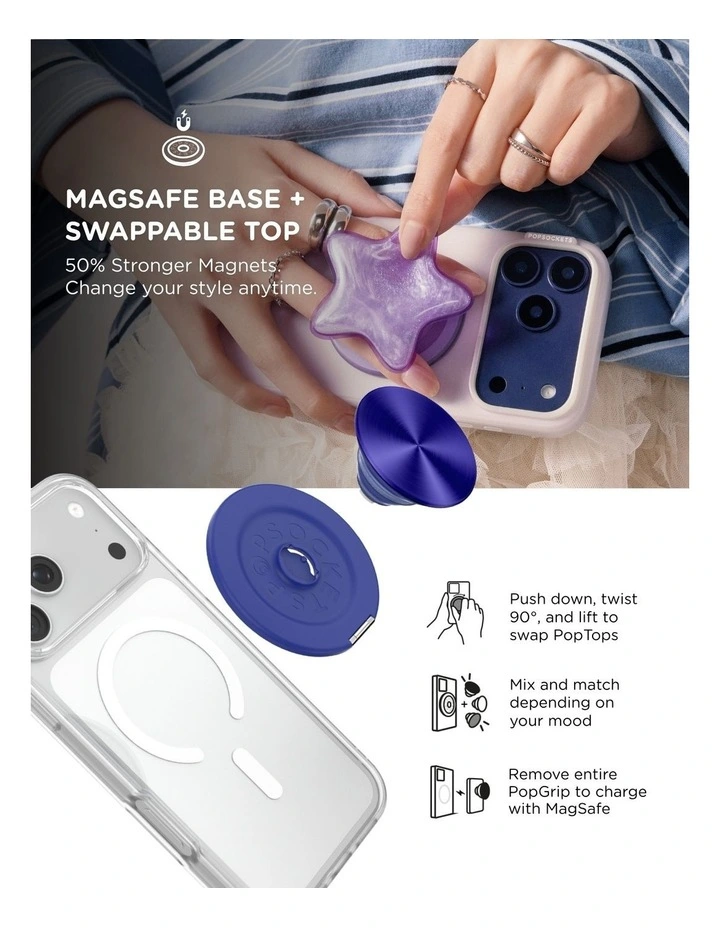 PopSockets PopGrip Kick-Out MagSafe Phone Grip & Stand (Swappable Top) - French Navy image 6
