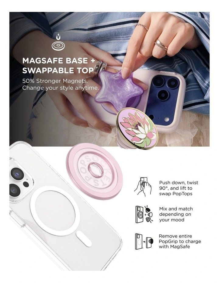 PopSockets PopGrip MagSafe Phone Grip Holder Magnetic Adapter (Swappable Top) - Enamel Water Lily image 6