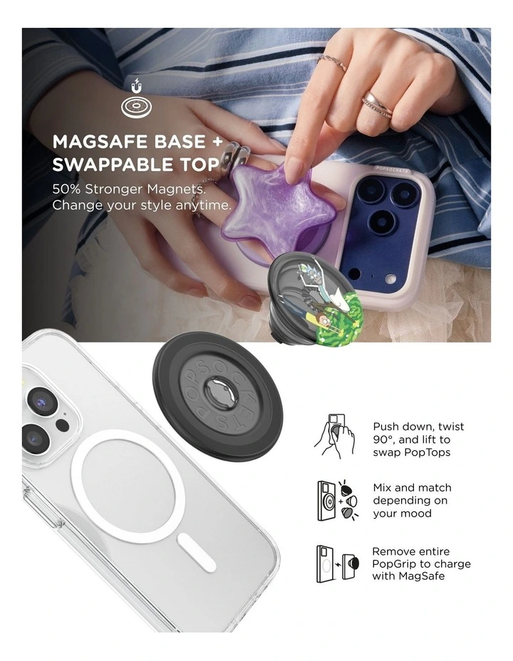 Rick & Morty x PopSockets MagSafe Phone Grip   Magnetic Adapter (Swappable Top) - Peace Among Worlds image 6