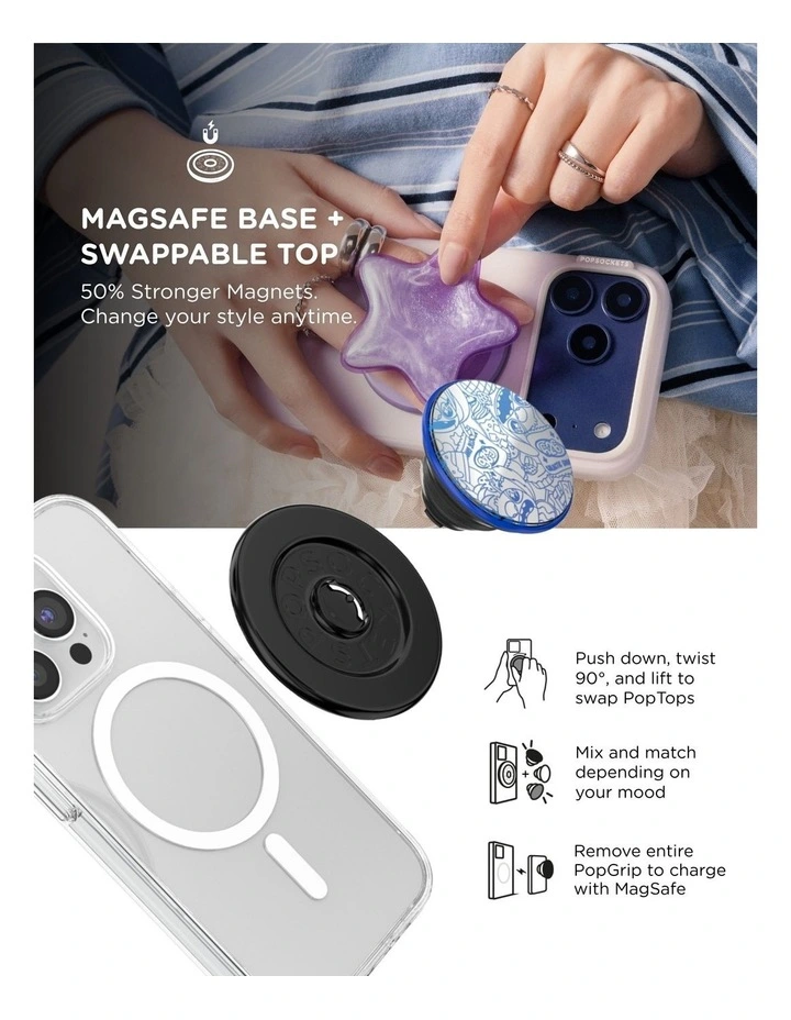 Stitch x PopSockets MagSafe Phone Grip   Magnetic Adapter (Swappable Top) - Mirror Stitch Snack Toss image 6