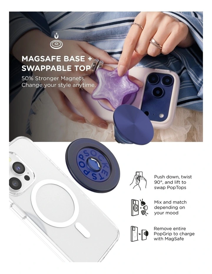 PopSockets MagSafe Phone Grip Holder Magnetic Adapter Ring (Swappable Top) - Aluminum French Navy image 6