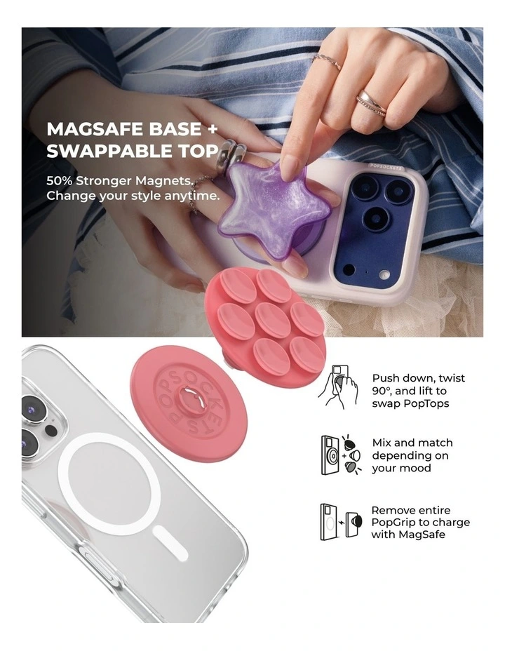 PopSockets PopGrip SuckUp Suction MagSafe 3in1 Mount Grip Stand (Swappable Top) - Putty image 6