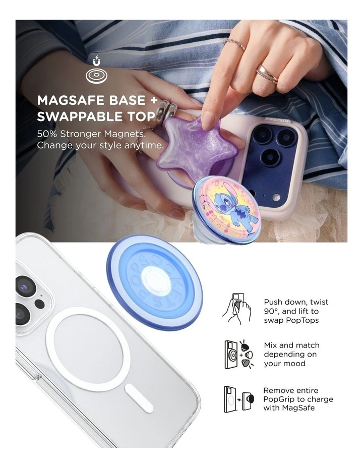 Stitch x PopSockets MagSafe Phone Grip Magnetic Adapter Ring (Swappable Top) - Jelly Star Stitch image 6