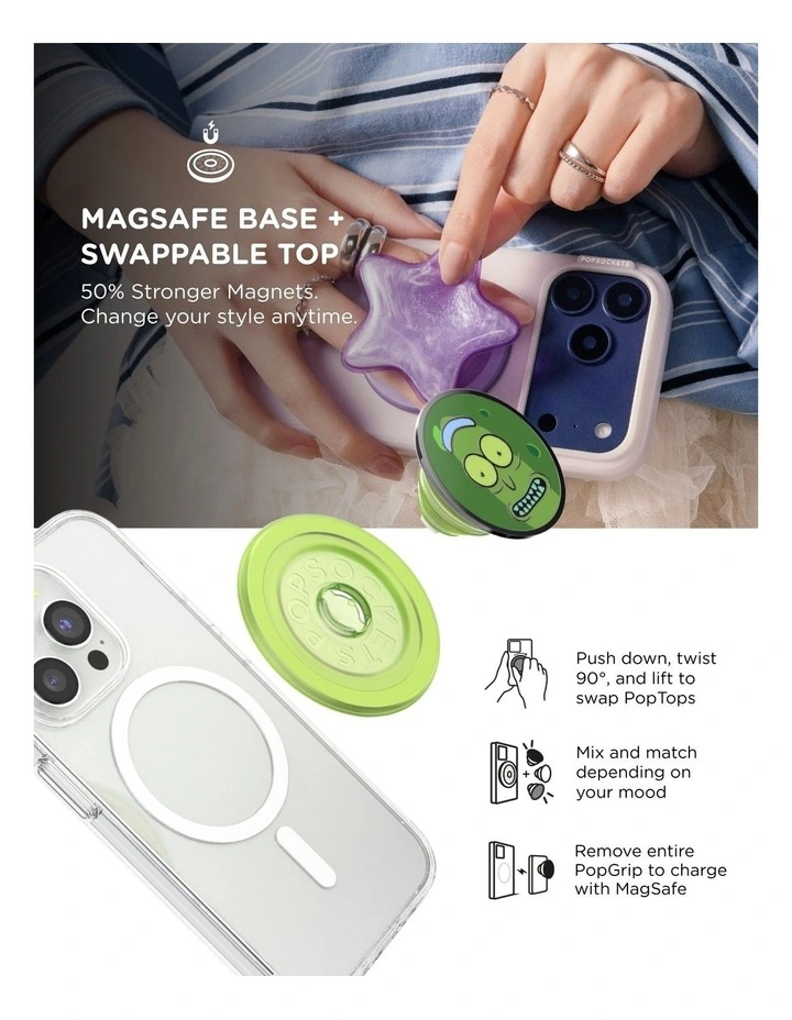 Rick & Morty x PopSockets MagSafe Phone Grip   Magnetic Adapter (Swappable Top) - Enamel Pickle Rick image 6
