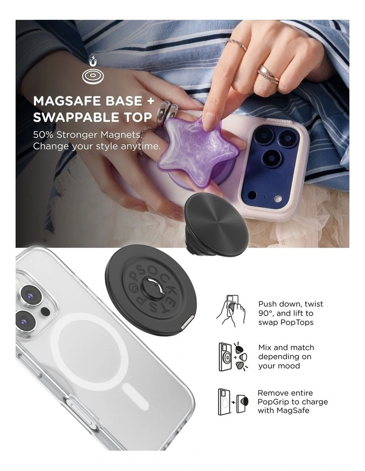 PopSockets PopGrip Kick-Out MagSafe Phone Grip & Stand (Swappable Top) - Radial Black image 6