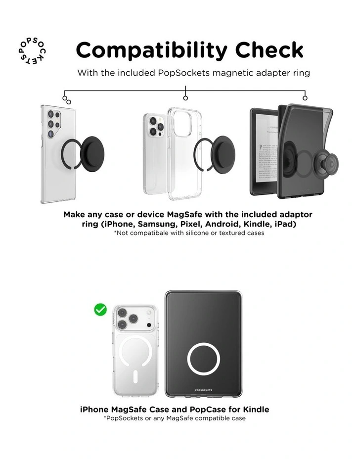PopSockets PopGrip Kick-Out MagSafe Phone Grip & Stand (Swappable Top) - Radial Black image 7