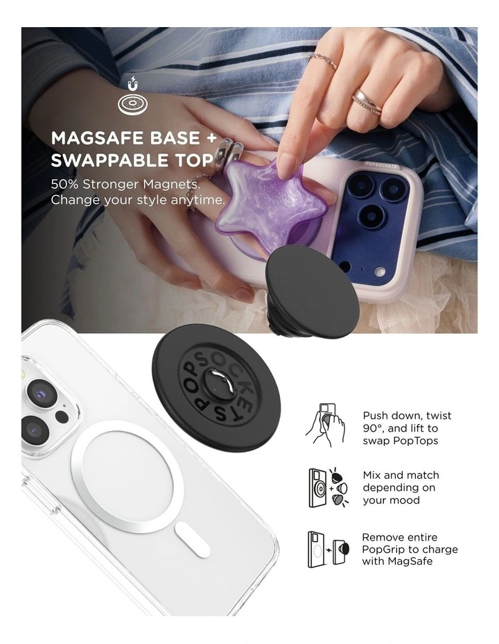 PopSockets PopGrip MagSafe Phone Grip Holder Magnetic Adapter Ring (Swappable Top) - Black image 6