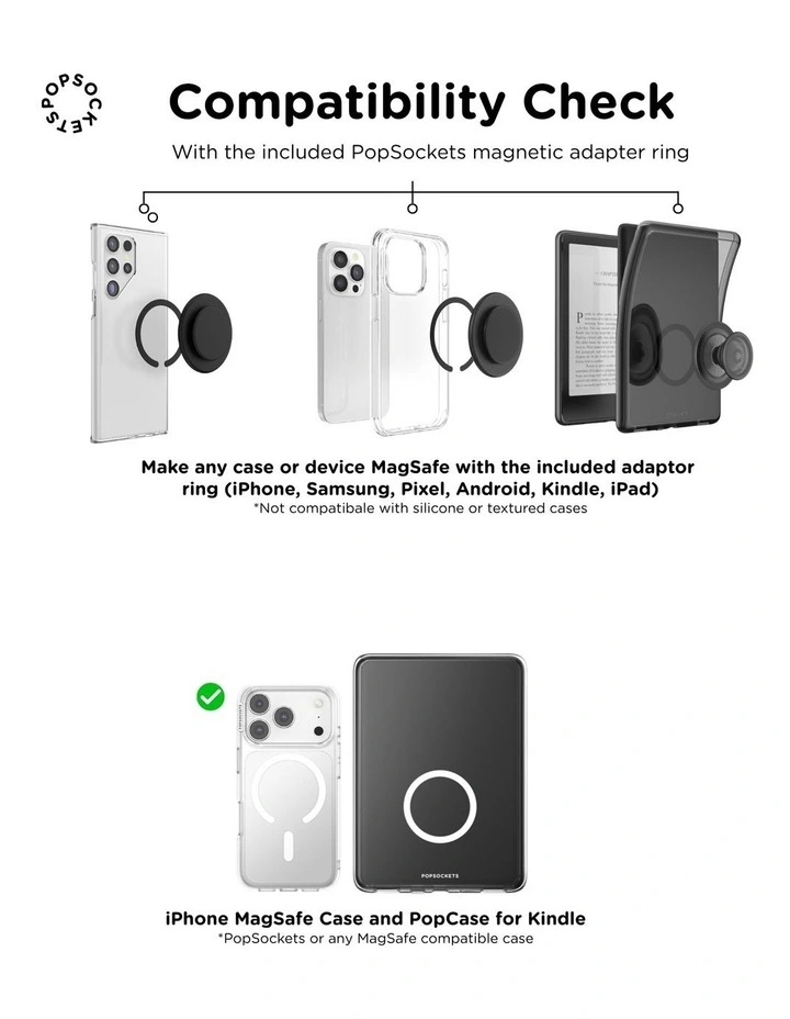 PopSockets PopGrip MagSafe Phone Grip Holder Magnetic Adapter Ring (Swappable Top) - Black image 7