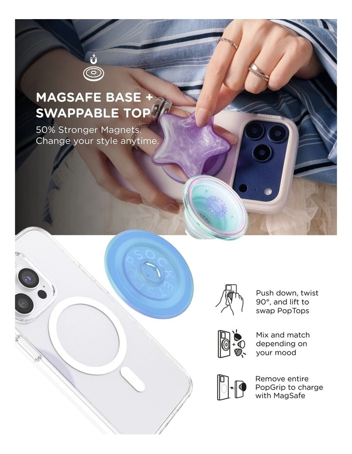PopSockets PopGrip MagSafe Phone Grip Holder   Magnetic Adapter (Swappable Top) - Opalescent Blue image 6