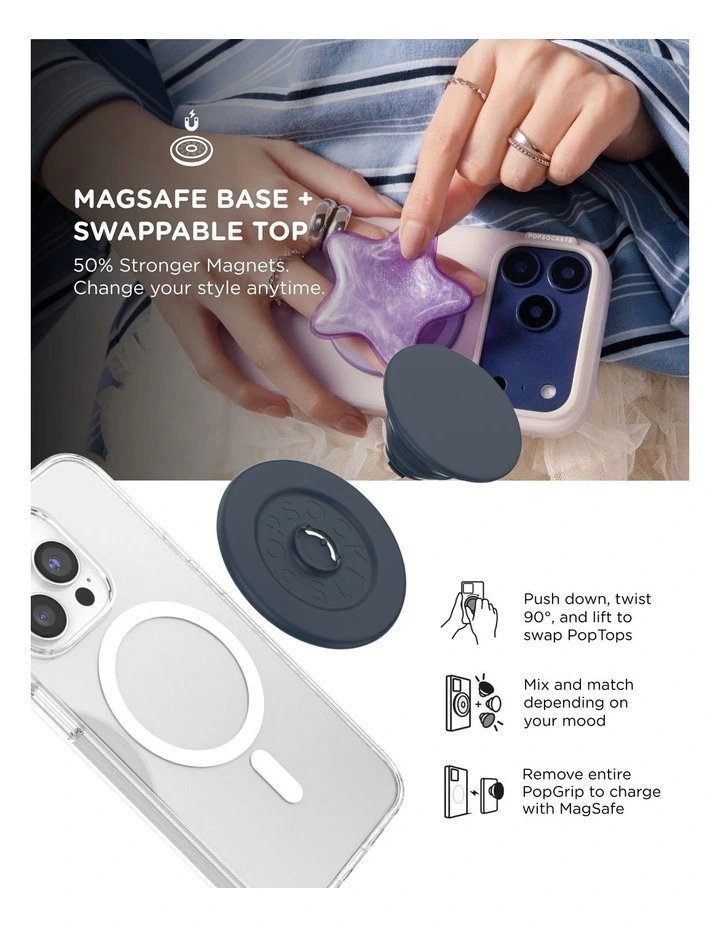 PopSockets PopGrip MagSafe Phone Grip Holder Magnetic Adapter Ring (Swappable Top) - Navy image 6