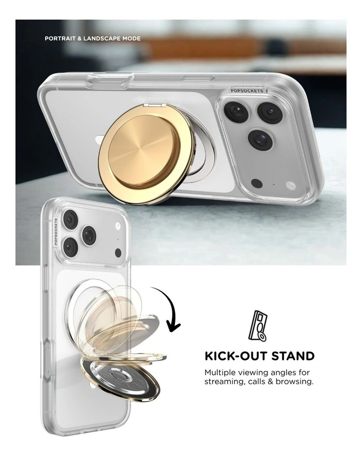 PopSockets PopGrip Kick-Out MagSafe Phone Grip & Stand (Swappable Top) - Aluminum Radial Gold image 5