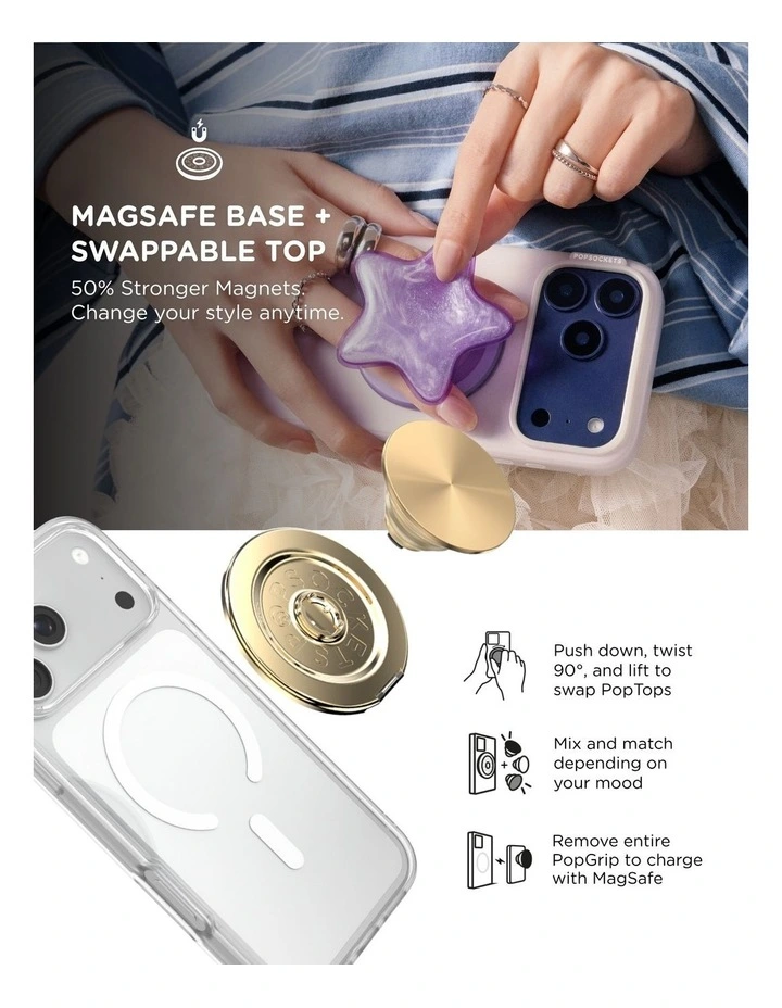 PopSockets PopGrip Kick-Out MagSafe Phone Grip & Stand (Swappable Top) - Aluminum Radial Gold image 6