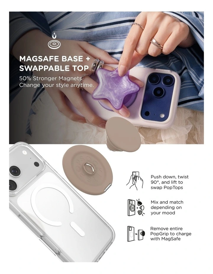 PopSockets PopGrip Kick-Out MagSafe Phone Grip & Stand (Swappable Top) - Latte image 6