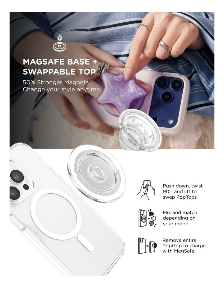 PopSockets PopGrip MagSafe Phone Grip Holder   Magnetic Adapter Ring (Swappable Top) - Clear image 6