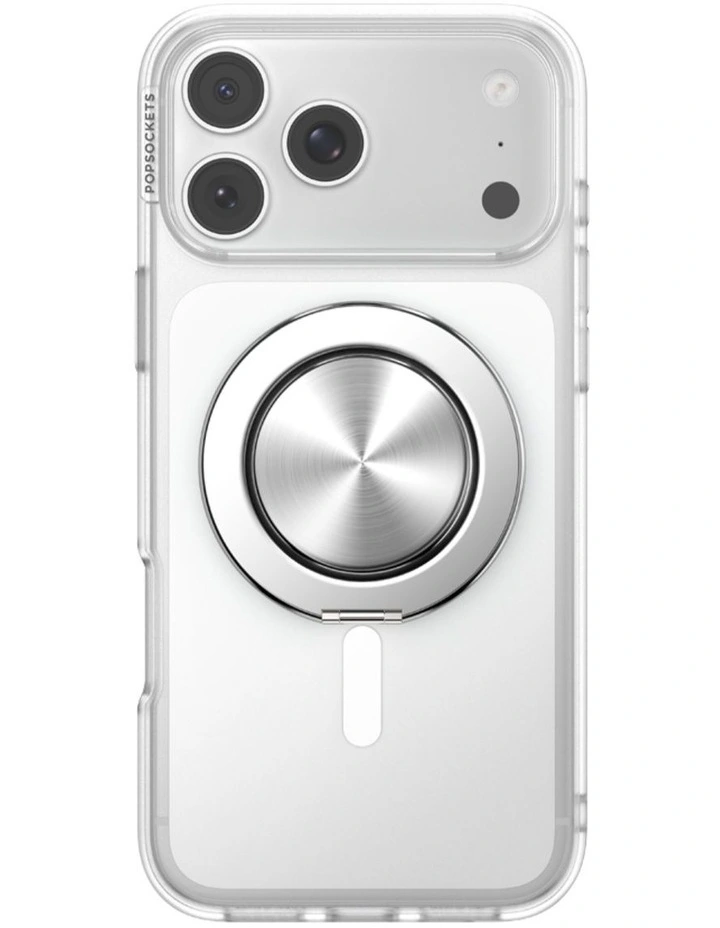 PopSockets PopGrip Kick-Out MagSafe Phone Grip & Stand (Swappable Top) - Radial Silver image 2