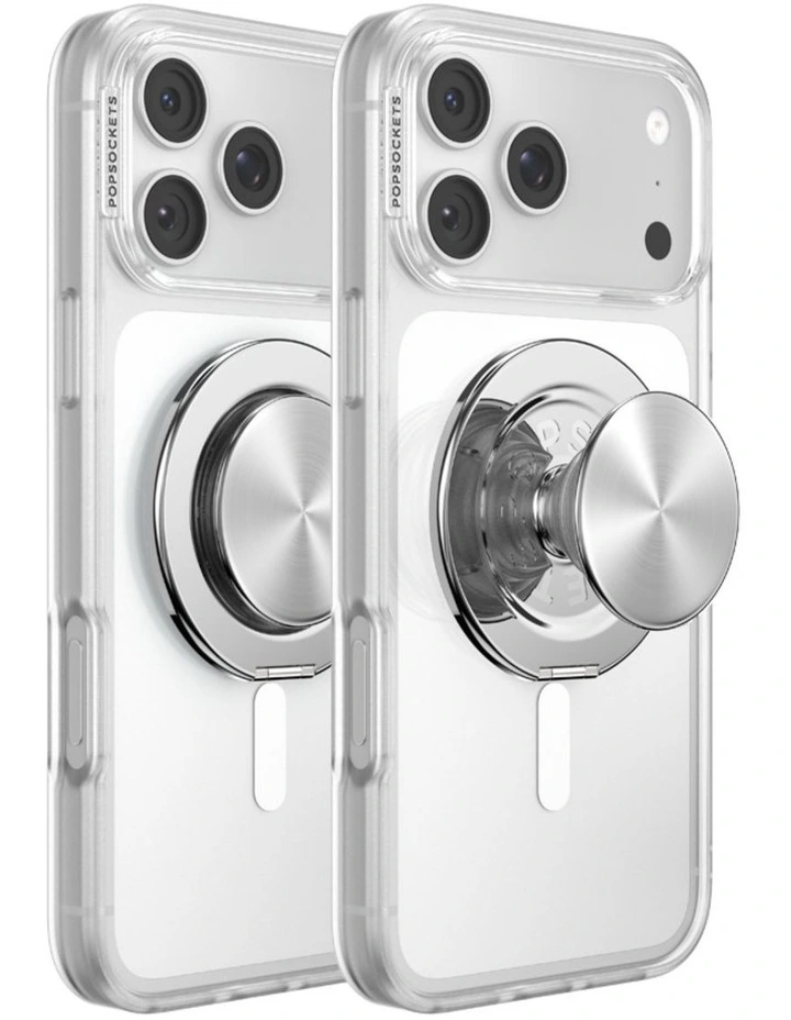 PopSockets PopGrip Kick-Out MagSafe Phone Grip & Stand (Swappable Top) - Radial Silver image 3