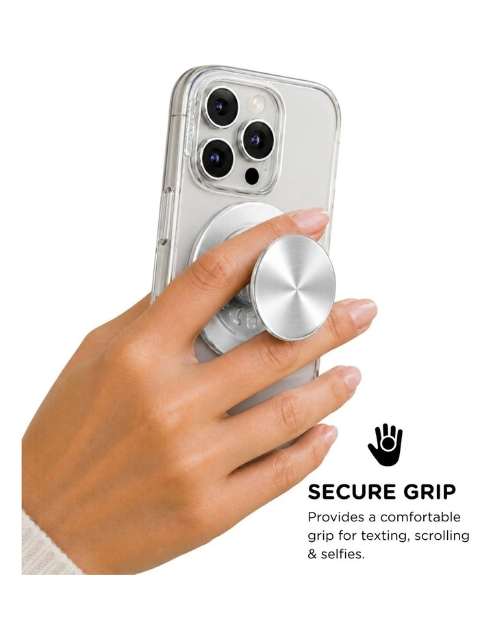 PopSockets PopGrip Kick-Out MagSafe Phone Grip & Stand (Swappable Top) - Radial Silver image 4