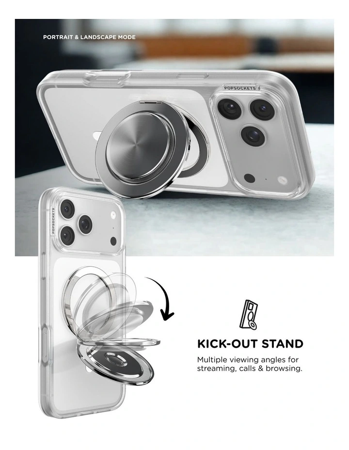 PopSockets PopGrip Kick-Out MagSafe Phone Grip & Stand (Swappable Top) - Radial Silver image 5
