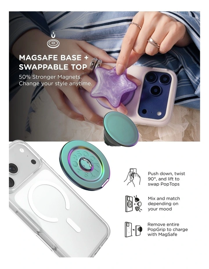 PopSockets PopGrip Kick-Out MagSafe Phone Grip & Stand (Swappable Top) - Nightshade image 6
