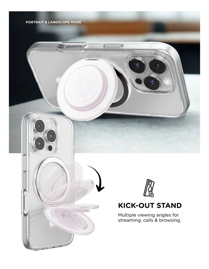 PopSockets PopGrip Kick-Out MagSafe Phone Grip & Stand (Swappable Top) - Opalescent White image 5