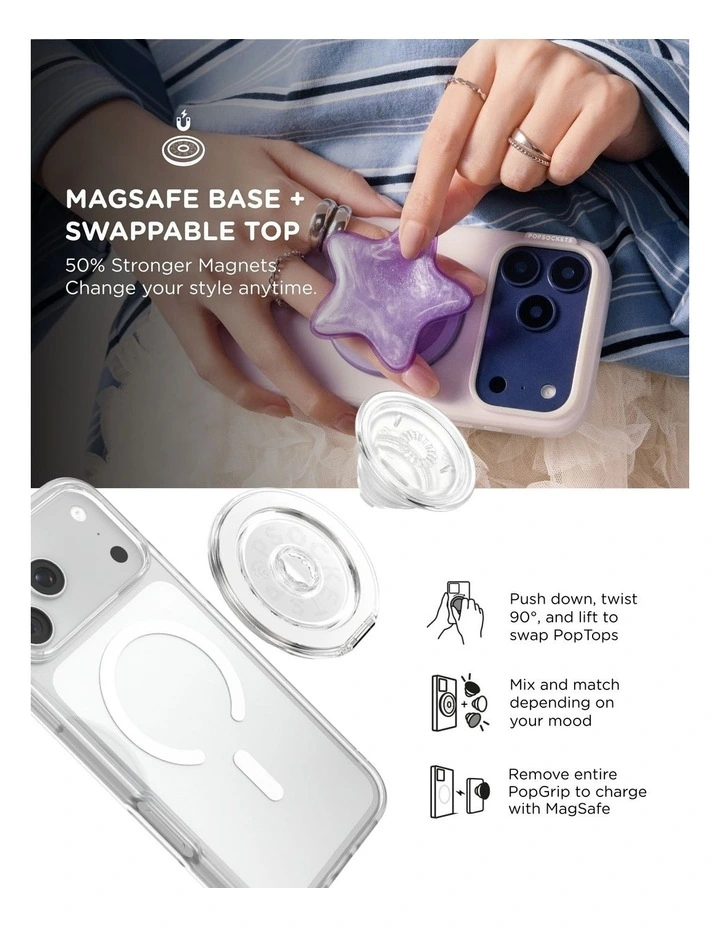 PopSockets PopGrip Kick-Out MagSafe Phone Grip & Stand (Swappable Top) - Clear image 6