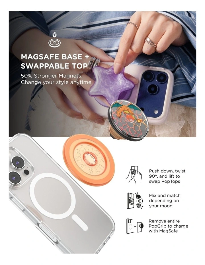 Pokemon x PopSockets MagSafe PopGrip Magnetic Adapter(Swappable Top) - Spinner Charizard In Flight image 6
