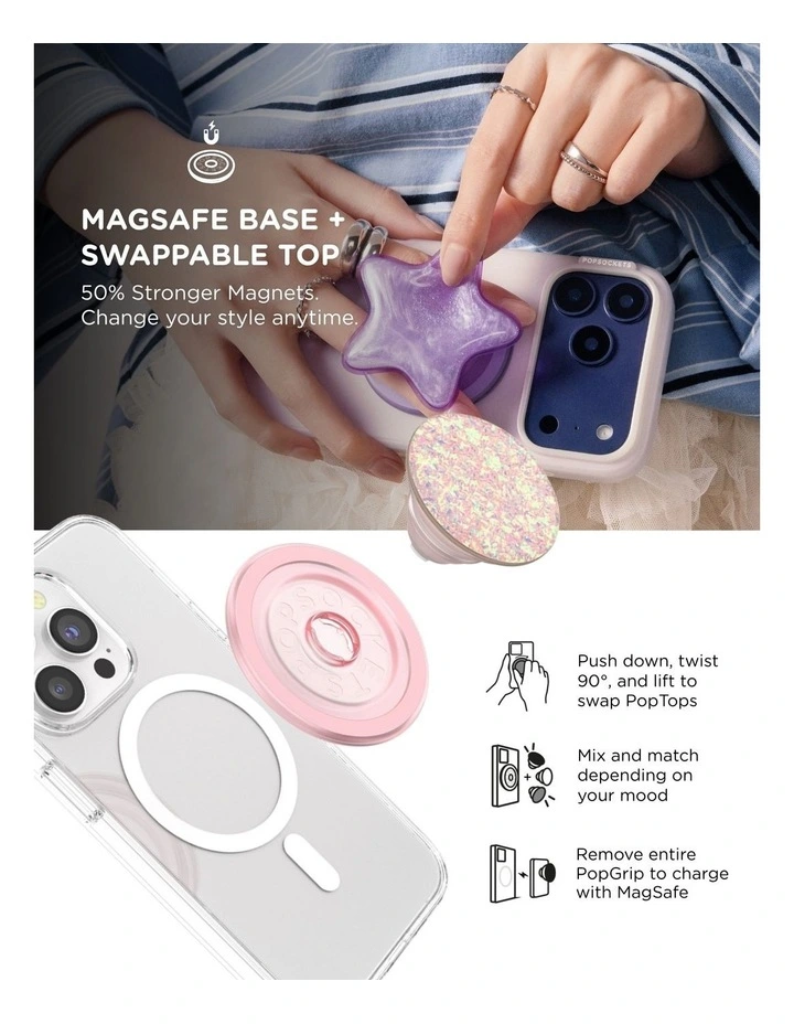 PopSockets PopGrip MagSafe Phone Grip Magnetic Adapter (Swappable Top) - Iridescent Confetti Rose image 6