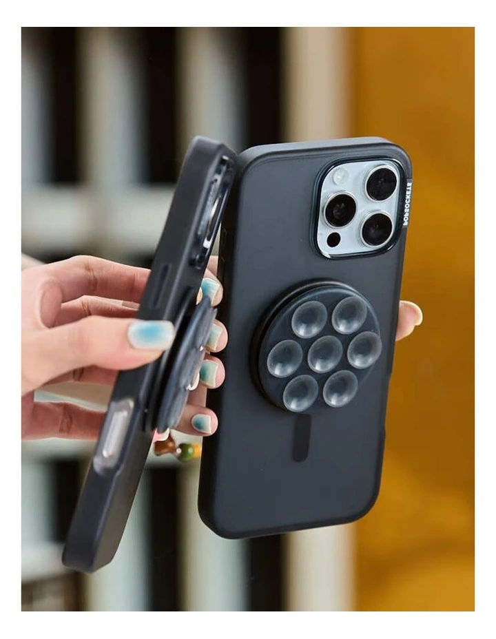 PopGrip SuckUp Suction MagSafe 3in1 Mount Grip Stand (Swappable Top) - Translucent Black image 4