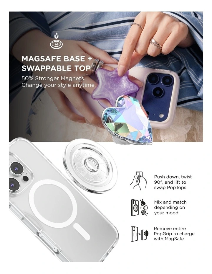 PopSockets MagSafe Phone Grip Magnetic Adapter Ring (Swappable Top) - Iridescent Dichroic Heart image 6