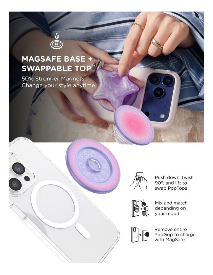 PopSockets PopGrip MagSafe Phone Grip Holder Magnetic Adapter Ring (Swappable Top) - Aura image 6