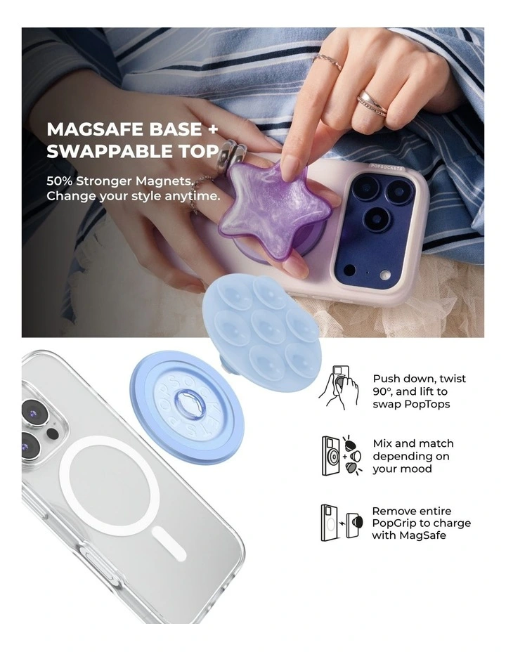 PopSockets PopGrip SuckUp Suction MagSafe 3in1 Mount Grip Stand (Swappable Top) - Frost image 6