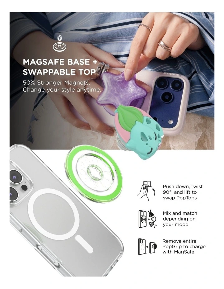 Pokemon x PopSockets MagSafe Phone Grip Magnetic Adapter (Swappable Top) - PopOut Sleepy Bulbasaur image 6