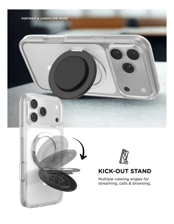 PopSockets PopGrip Kick-Out MagSafe Phone Grip & Stand (Swappable Top) - Black image 5