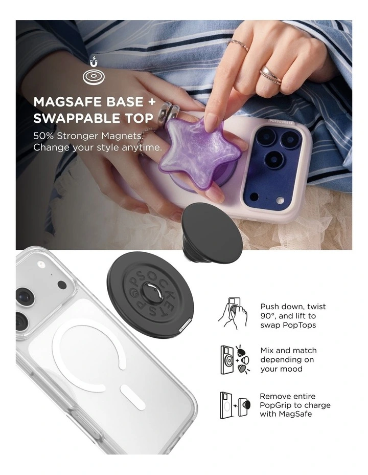 PopSockets PopGrip Kick-Out MagSafe Phone Grip & Stand (Swappable Top) - Black image 6