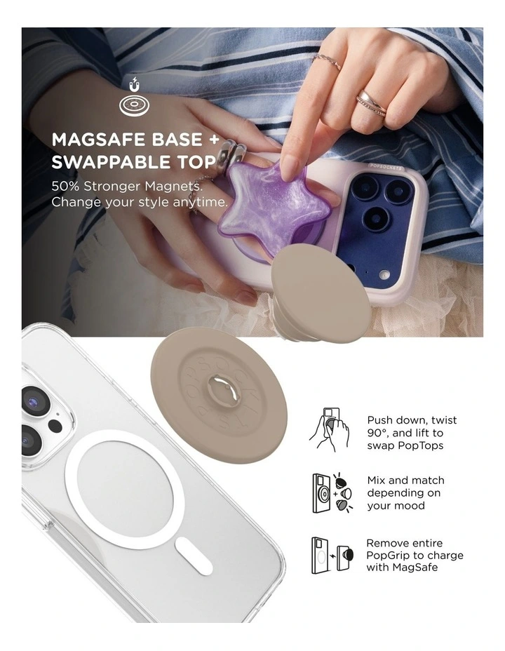 PopSockets PopGrip MagSafe Phone Grip Holder Magnetic Adapter Ring (Swappable Top) - Latte image 6