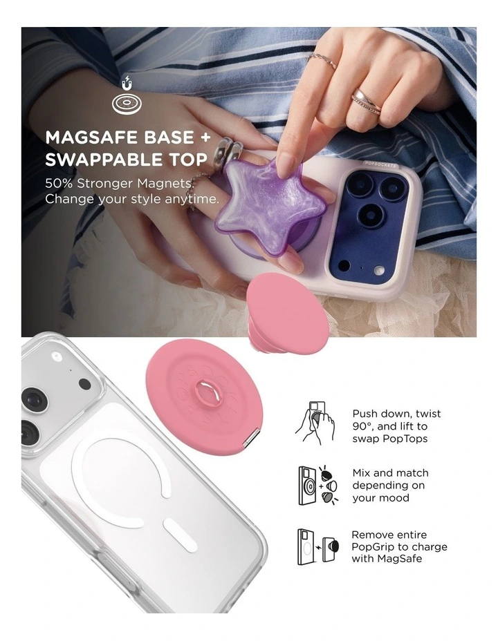 PopSockets PopGrip Kick-Out MagSafe Phone Grip & Stand (Swappable Top) - Putty image 6