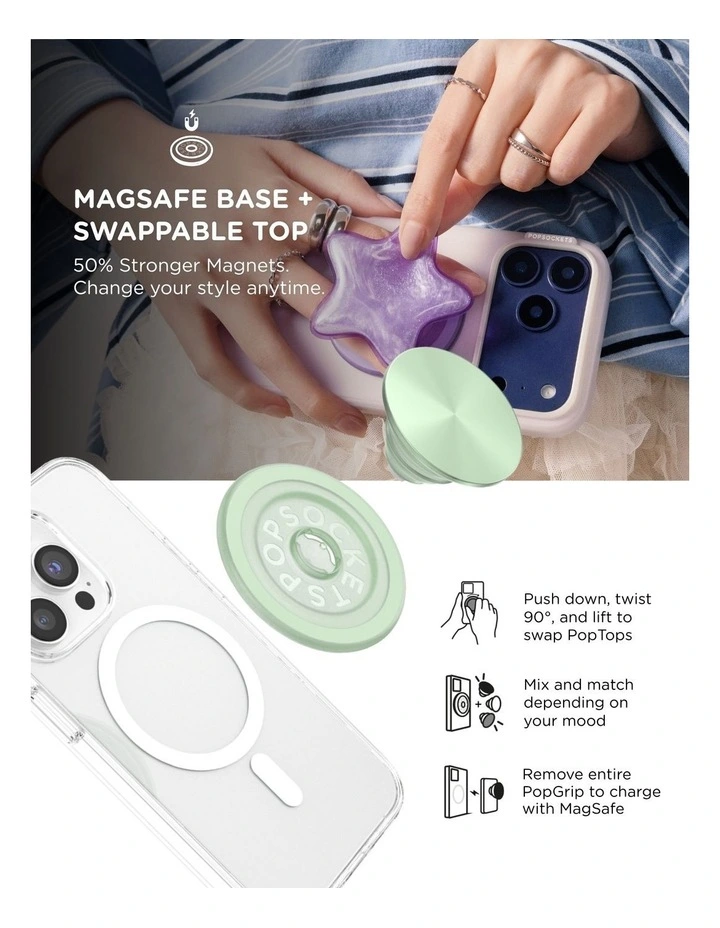 PopSockets MagSafe Phone Grip Holder   Magnetic Adapter Ring (Swappable Top) -  Aluminum Honeydew image 6