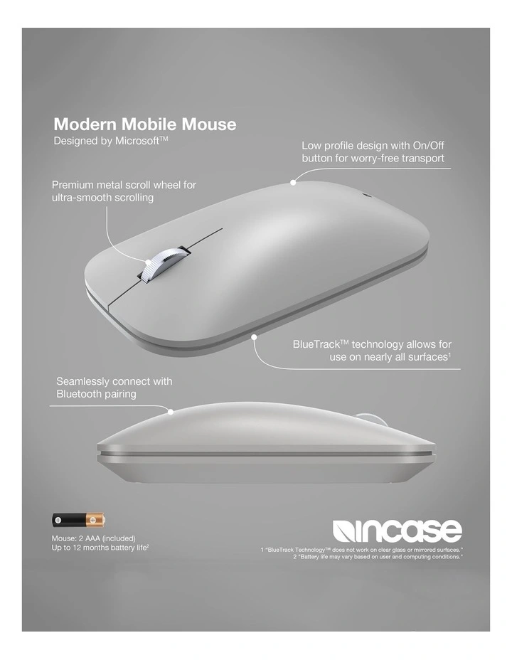 Incase Designed by Microsoft Bluetooth Modern Mobile Mouse - Platinum image 6